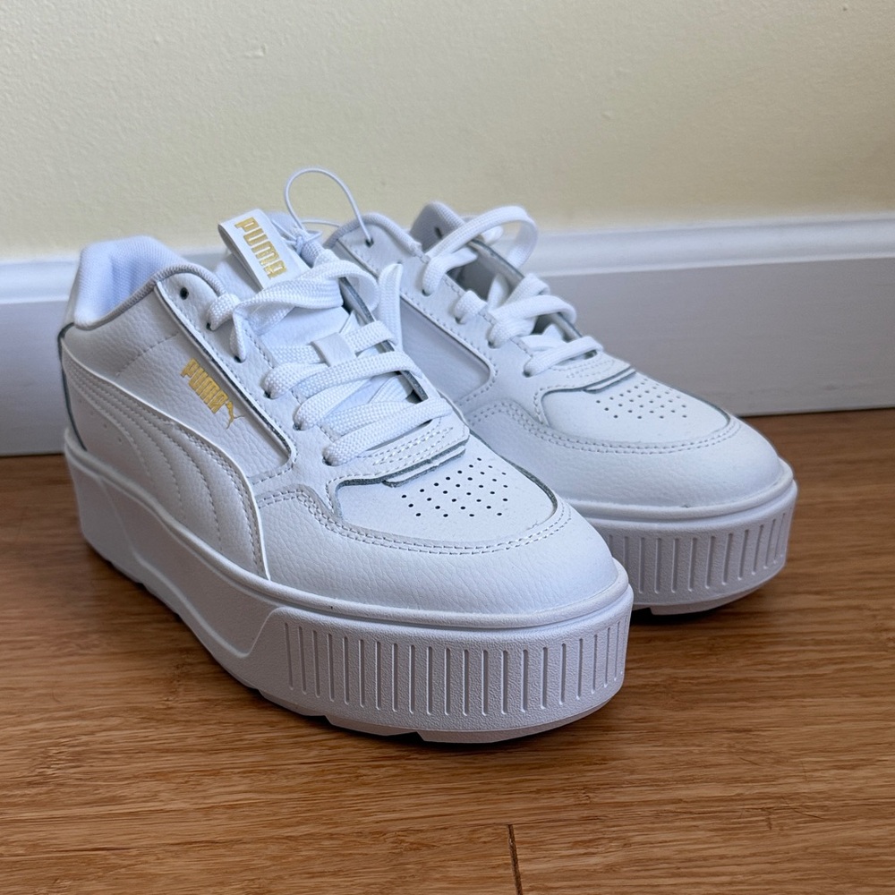 Puma Women's White and Gold Platform Sneakers